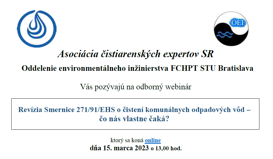 Seminár "Revízia Smernice 271/91/EHS o čistení komunálnych odpadových vôd –  čo nás vlastne čaká?" - Prednášky z podujatia